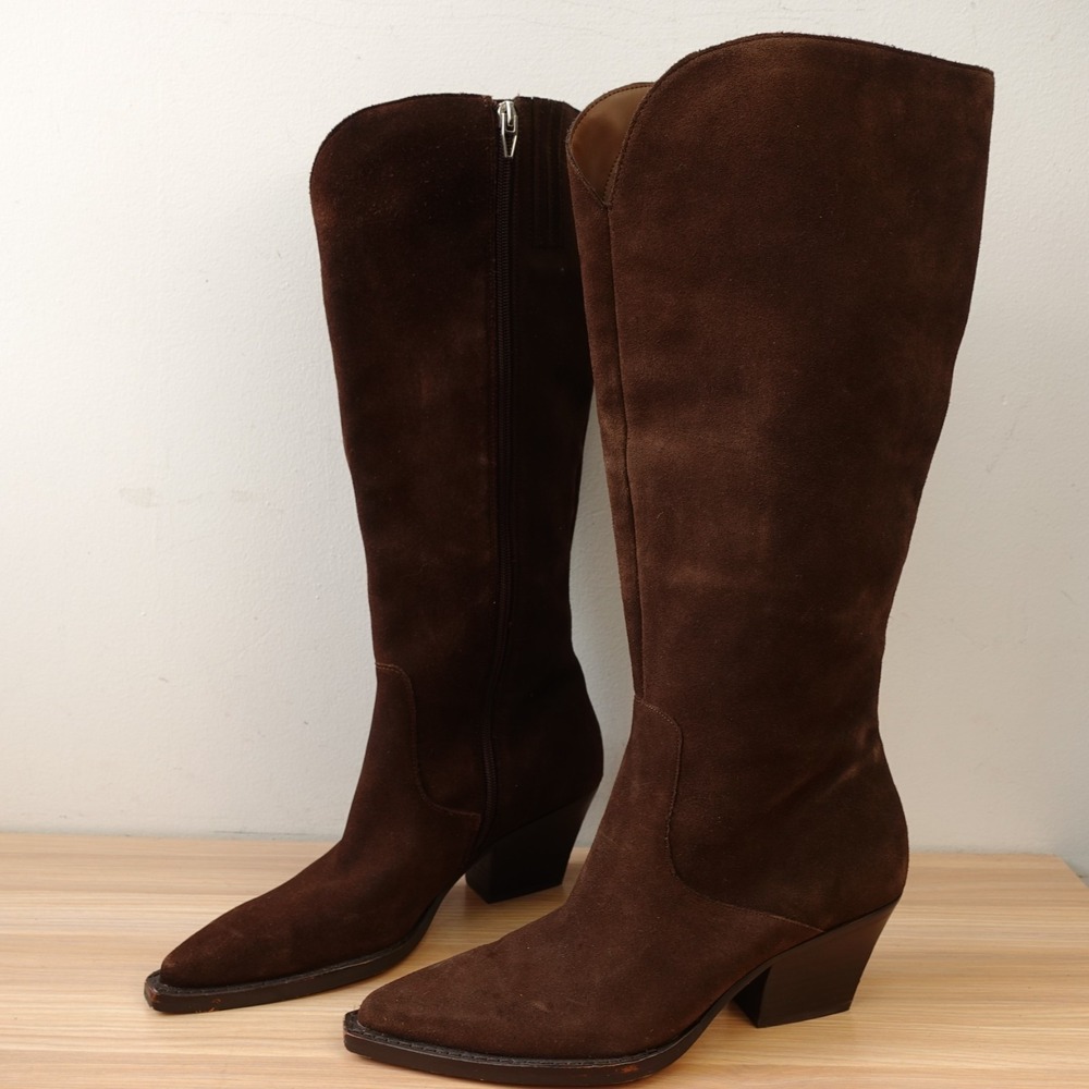 Dolce Vita Women Knee High Boots 9 Wide Calf Dark Brown Leather Y2K Western $200